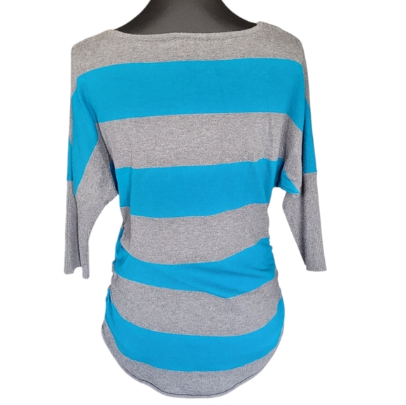 Dots blue and grey striped dolman style sweater Size L - Picture 2 of 7